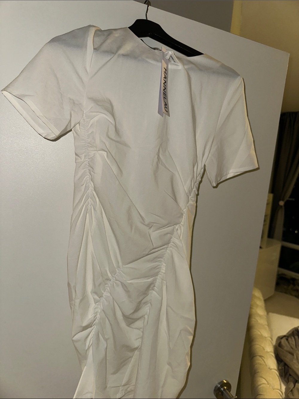 White Ruched Short-Sleeve Dress